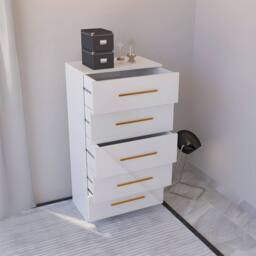 MN Furniture High Gloss Chest of Drawers 5 Drawer Storage Unit White - thumbnail 2