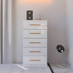 MN Furniture High Gloss Chest of Drawers 5 Drawer Storage Unit White - thumbnail 1