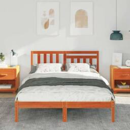 Berkfield Home Modern with Headboard Wax brown 135 x 190 cm Solid pine wood in Tan - thumbnail 4