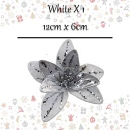 VFM e-Store Christmas Velvet Flower Clip Decoration 12cm x 6cm White X 1 - Size: 12 cm x 6 cm - thumbnail 2
