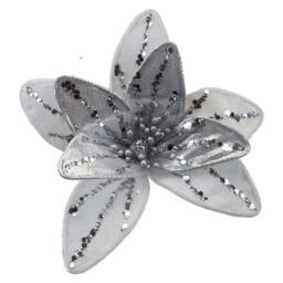 VFM e-Store Christmas Velvet Flower Clip Decoration 12cm x 6cm White X 1 - Size: 12 cm x 6 cm - thumbnail 1