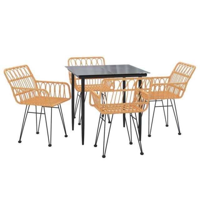 Berkfield Home Beautiful 5 Piece Garden Dining Set Poly Rattan in Light Brown - image 1
