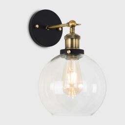 ValueLights Sheridan Industrial Clear Glass Bowl Gold Trim Black Wall Light