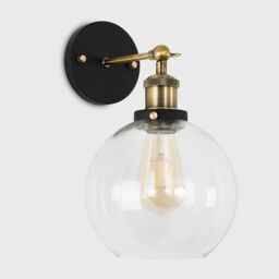 ValueLights Sheridan Industrial Clear Glass Bowl Gold Trim Black Wall Light - thumbnail 4