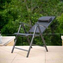 Hectare 6 Seater Dining Set With Parasol Reclining Chairs Glass Table In Black - thumbnail 5
