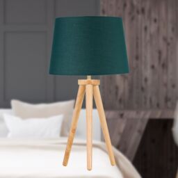 First Choice Lighting Set of 2 Light Oak Table Lamp or Bedside Lights with Dark Green Shades in Brown - thumbnail 4