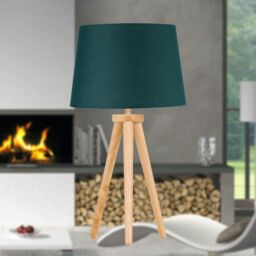 First Choice Lighting Set of 2 Light Oak Table Lamp or Bedside Lights with Dark Green Shades in Brown - thumbnail 5