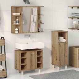 Berkfield Home 3 Piece Bathroom Furniture Set Artisan Oak Engineered Wood in Brown - thumbnail 3