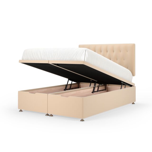 Bedmaster Plush Velvet Ottoman Divan Base & Button Headboard in Natural - Size: King - image 1
