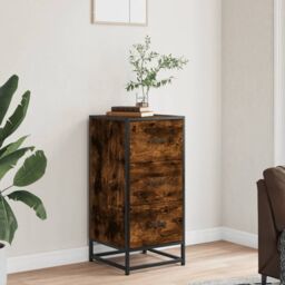 Berkfield Home Sideboard Smoked Oak 35.5x35x76 cm Engineered Wood & Metal in Brown - thumbnail 3