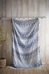 Appletree 'Sakari' Banded Tassled Bedspread in Blue - thumbnail 1