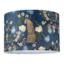 Happy Homewares Rich Midnight Blue Lampshade with Leopard & Botanical Foliage Design - Size: 12 inches - thumbnail 1