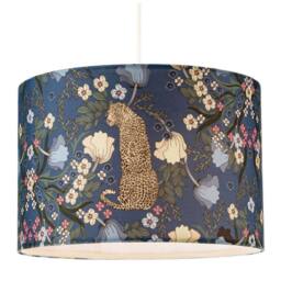 Happy Homewares Rich Midnight Blue Lampshade with Leopard & Botanical Foliage Design - Size: 12 inches - thumbnail 2