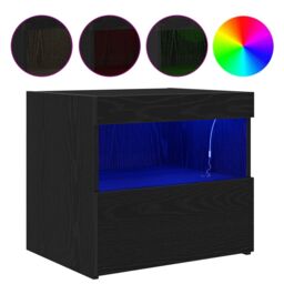 Berkfield Home Bedside Cabinet with LED Lights Black Oak 50x40x45 cm - Size: 50 x 40 x 45 cm - thumbnail 4