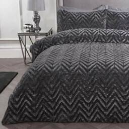 Smart Living Luxury Chevron Airblown Faux Fur Duvet Cover with Pillowcases in Charcoal - Size: Single - thumbnail 3