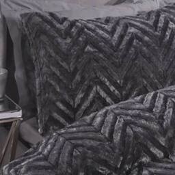 Smart Living Luxury Chevron Airblown Faux Fur Duvet Cover with Pillowcases in Charcoal - Size: Single - thumbnail 2