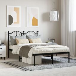 Berkfield Home Metal Bed Frame with Headboard Black 120x200 cm - Size: Small Double - thumbnail 1