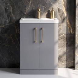 Balterley Bathroom Vanity Basin Unit, Brushed Brass Handles, 600mm, Satin Grey - thumbnail 5