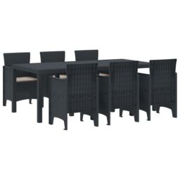 Berkfield Home 7 Piece Garden Dining Set with Cushions Anthracite Poly Rattan in Black - thumbnail 2