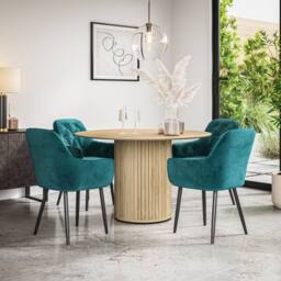 More4Homes Arlo Oak Table Top W Oak Legs + Anika Velvet Dining Chair Set Of 4 in Blue