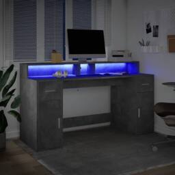 Berkfield Home Soft Desk with LED Lights Concrete Grey 160x55x91 cm Engineered Wood - Size: 160 x 55 x 91 cm - thumbnail 5