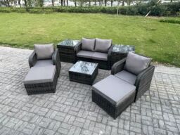 Fimous Rattan Garden Furniture Set Patio Conservatory Indoor Outdoor 6 Seater Set with Love Sofa Square Coffee Table in Dark Grey - thumbnail 2