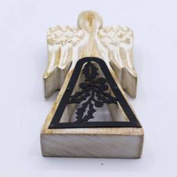 Serenityy Mango Wood Angel - Whitewash with Iron Holly Cut-Out in White - thumbnail 2
