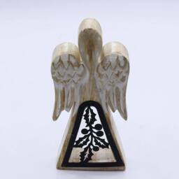 Serenityy Mango Wood Angel - Whitewash with Iron Holly Cut-Out in White - thumbnail 7