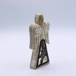 Serenityy Mango Wood Angel - Whitewash with Iron Holly Cut-Out in White
