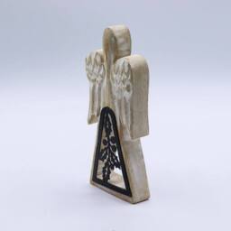 Serenityy Mango Wood Angel - Whitewash with Iron Holly Cut-Out in White - thumbnail 3