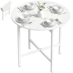 HOMCOM Folding Dining with Steel Frame for Small Spaces, White - Size: 80 cm x 80 cm - thumbnail 2