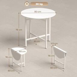 HOMCOM Folding Dining with Steel Frame for Small Spaces, White - Size: 80 cm x 80 cm - thumbnail 3