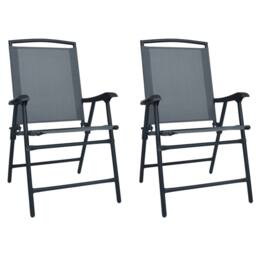 Berkfield Home Comfortable Folding Garden Chairs 2 pcs Texilene Grey - thumbnail 2