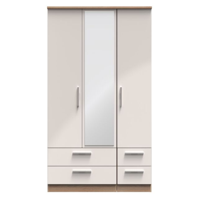 Ready Assembled 2 U Windsor Tall Triple 2 Drawer Mirror + Drawer Wardrobe (Ready Assembled) in Beige - image 1
