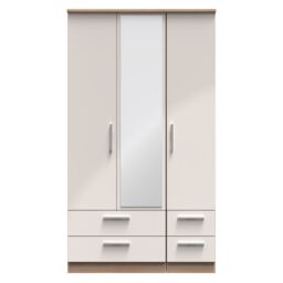 Ready Assembled 2 U Windsor Tall Triple 2 Drawer Mirror + Drawer Wardrobe (Ready Assembled) in Beige - thumbnail 1