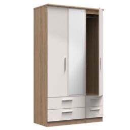 Ready Assembled 2 U Windsor Tall Triple 2 Drawer Mirror + Drawer Wardrobe (Ready Assembled) in Beige - thumbnail 6