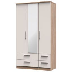 Ready Assembled 2 U Windsor Tall Triple 2 Drawer Mirror + Drawer Wardrobe (Ready Assembled) in Beige - thumbnail 3