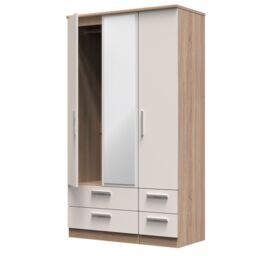 Ready Assembled 2 U Windsor Tall Triple 2 Drawer Mirror + Drawer Wardrobe (Ready Assembled) in Beige - thumbnail 5