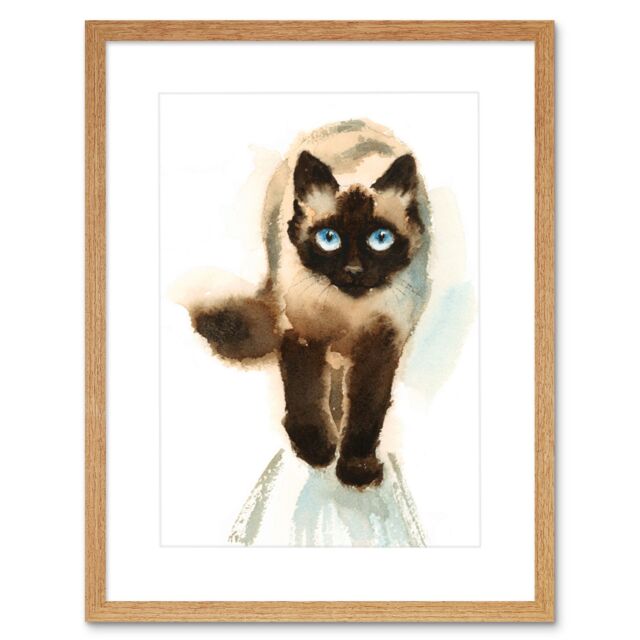 "Artery8 Wall Art Print Cat Ragdoll Walking Watercolour Art Framed 9x7 inch in Beige - Size: W7"" x H9""" - image 1