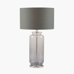 Ruma Glass Cylinder Table Lamp With Gold Detail & White Lampshade in Grey - thumbnail 3