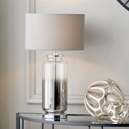 Ruma Glass Cylinder Table Lamp With Gold Detail & White Lampshade in Grey - thumbnail 1