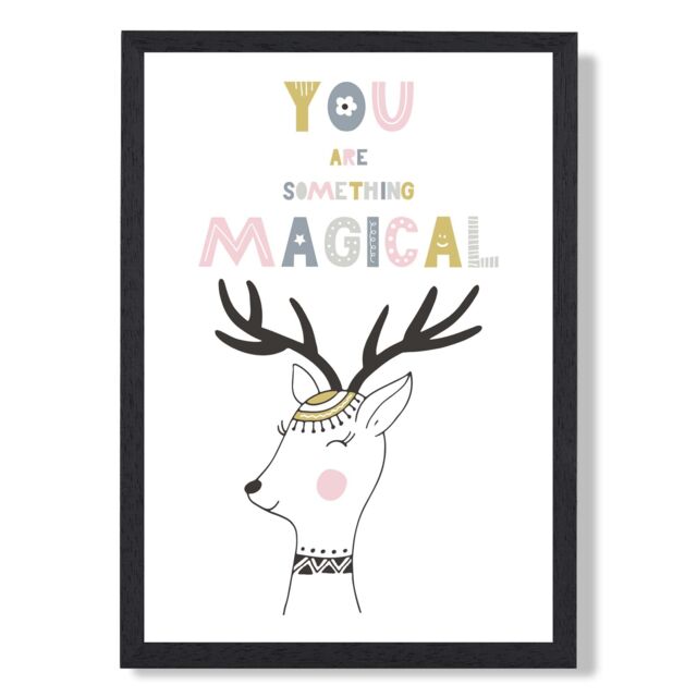 ARTZE Cute You are Magical Deer Scandi Quote Framed Print SIZE: A2 with Black Frame in Pink - Size: A4 - image 1