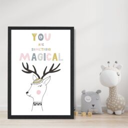 ARTZE Cute You are Magical Deer Scandi Quote Framed Print SIZE: A2 with Black Frame in Pink - Size: A4 - thumbnail 2