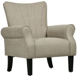 HOMCOM Armchair, Upholstered Modern Accent Chair with Wood Legs in Beige - thumbnail 2