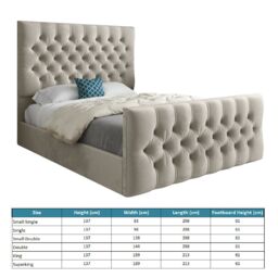 KDMD Novara Upholstered Soft Velvet Cream Bed Frame - Size: Small Double - thumbnail 4