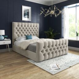 KDMD Novara Upholstered Soft Velvet Cream Bed Frame - Size: Small Double - thumbnail 1