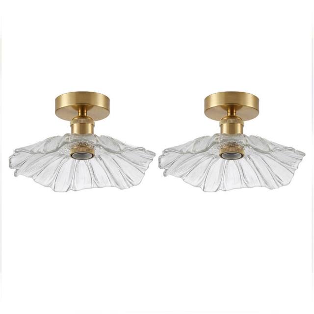 Emitto Ceiling Light Flower Clear Glass Fixture Chandelier Flush Mount 2 PCS in Gold - image 1