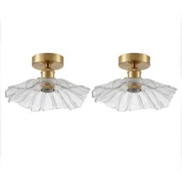 Emitto Ceiling Light Flower Clear Glass Fixture Chandelier Flush Mount 2 PCS in Gold