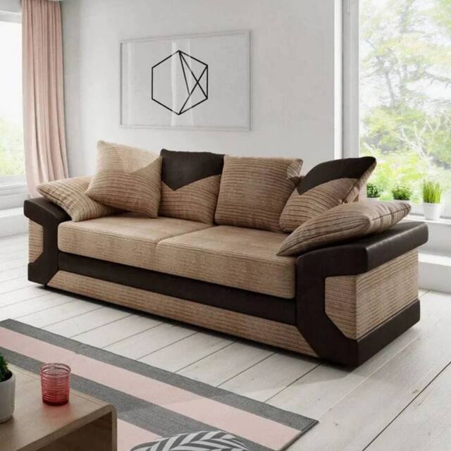 SNUG FURNITURE BIRMINGHAM LTD Dino Jumbo Cord 3 Seater Sofa Brown & Beige