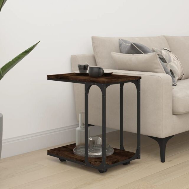 Berkfield Home Side Table with Wheels Smoked Oak 50x35x55.5cm Engineered Wood in Brown - Size: 50x35x55.5 cm - image 1